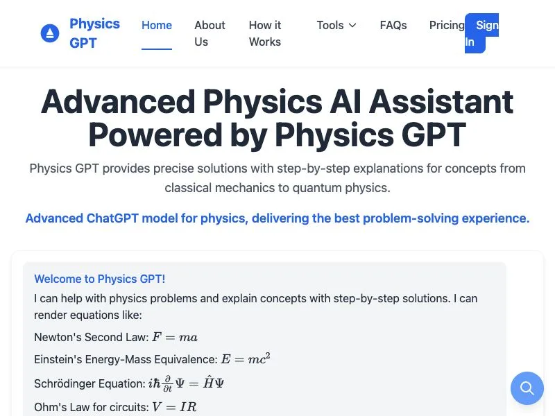 PhysicsGPT screenshot