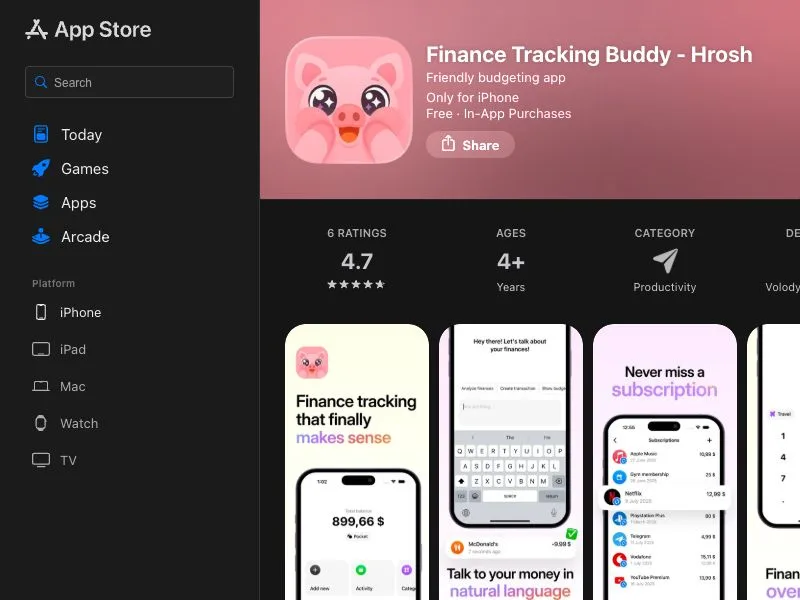 Hrosh - finance tracking buddy screenshot