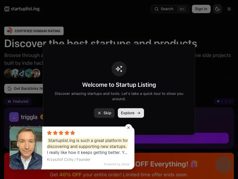 Startup Listing screenshot
