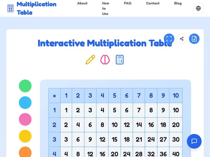 multiplication chart screenshot