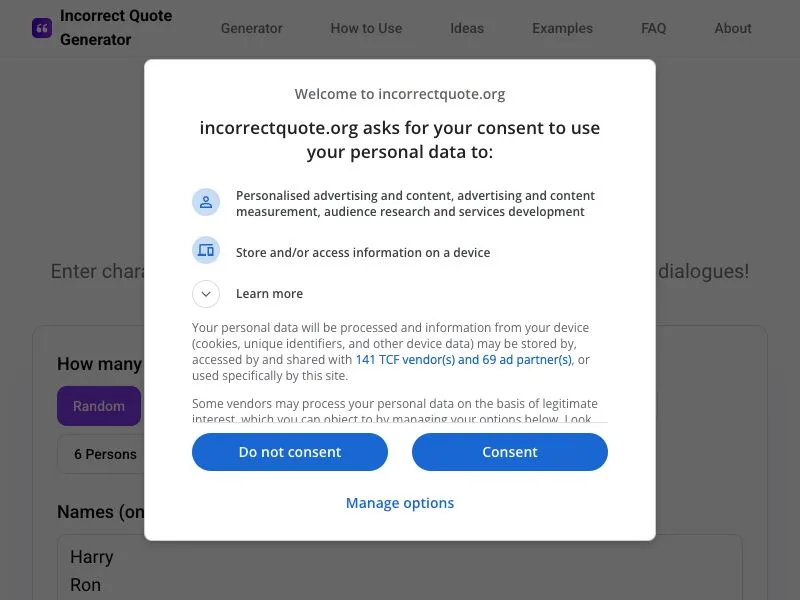 Incorrect Quote Generator screenshot