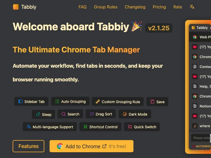 Tabbiy - Chrome Tab Auto Grouping Expert screenshot