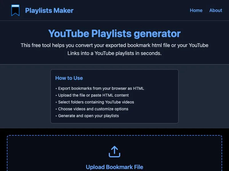 YouTube Playlists generator screenshot